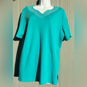 21*.Allison Daley Women’s Split-Neck Teal Top 
Size:1X
